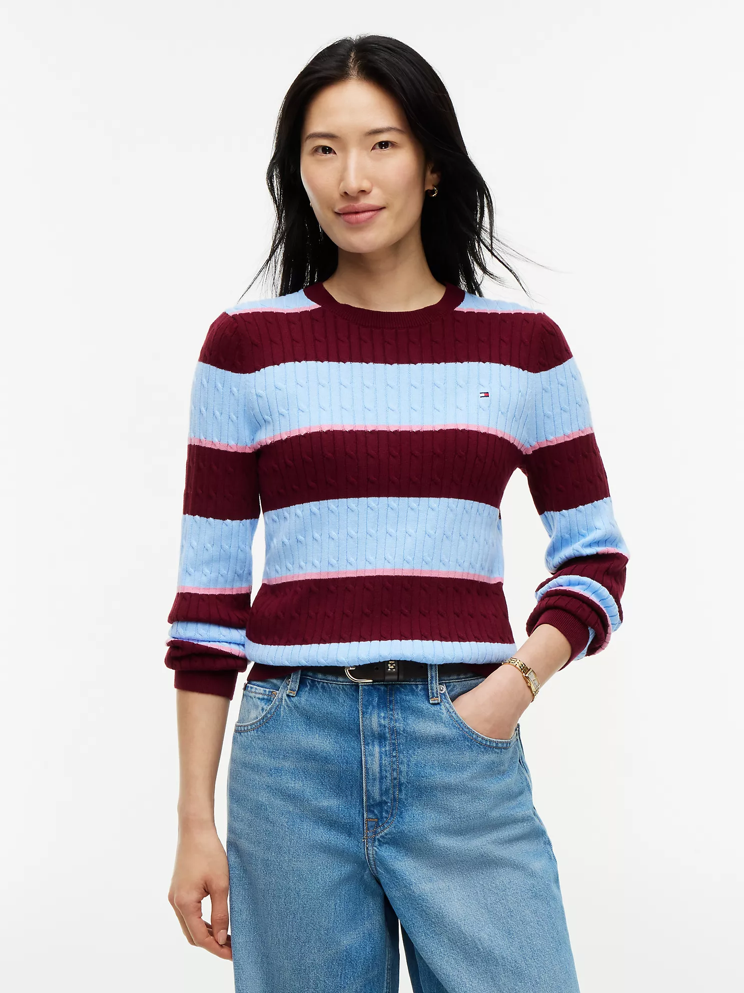 Rugby Stripe Cable Knit Sweater
