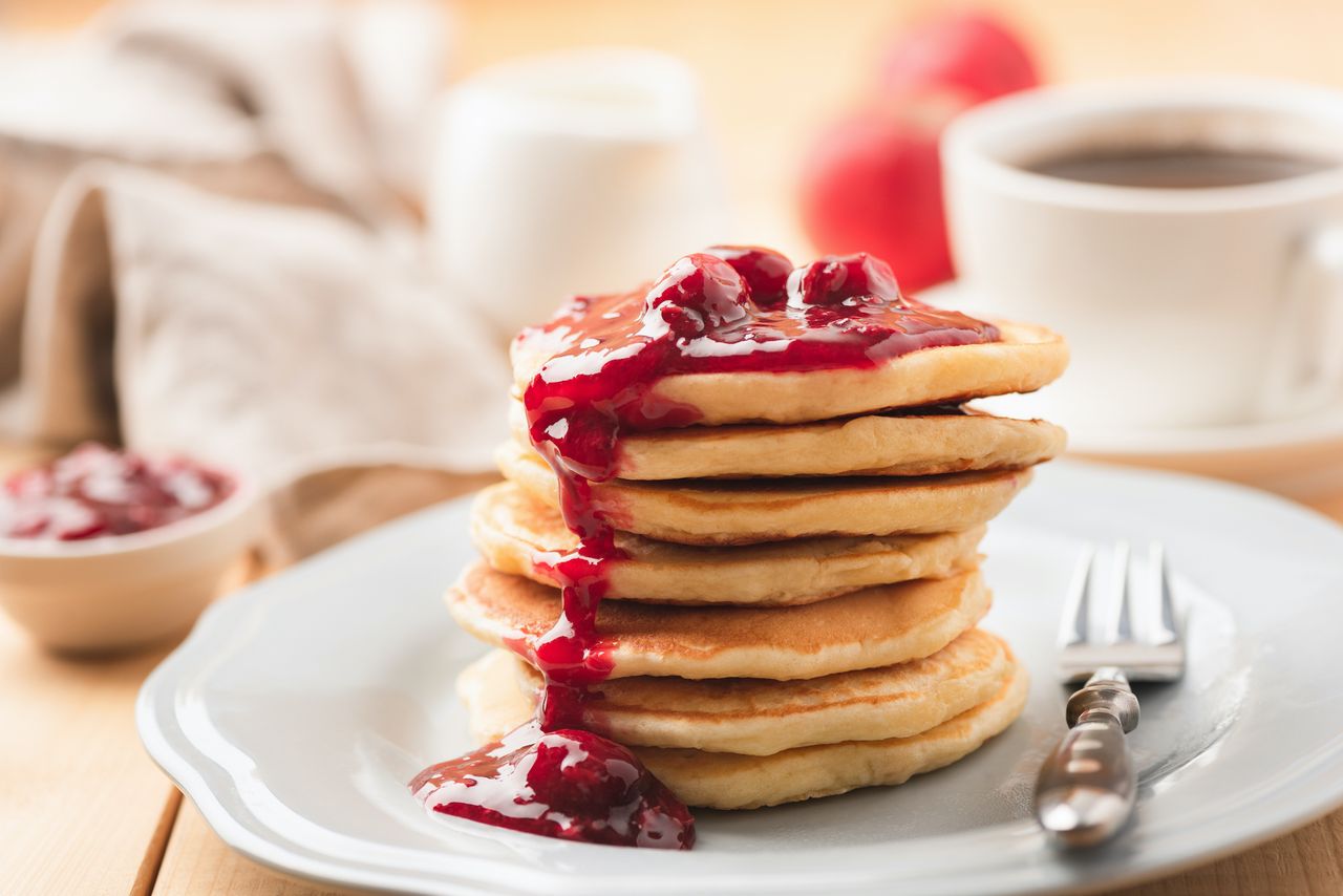 a stack of buckwheat pancakes