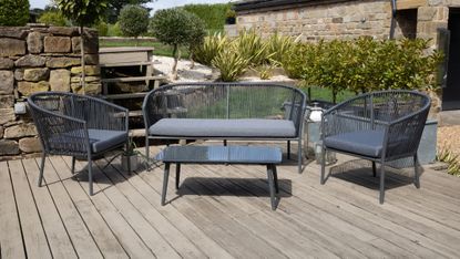 outdoor sofa set on a decked terrace