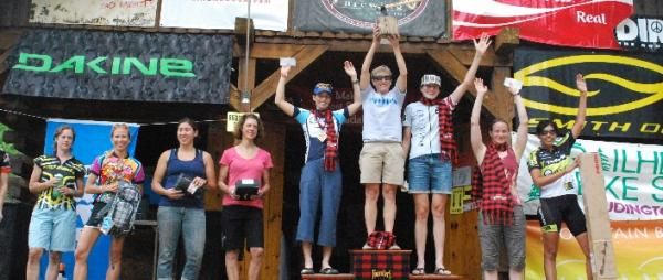 The women's podium at the Lumberjack 100.