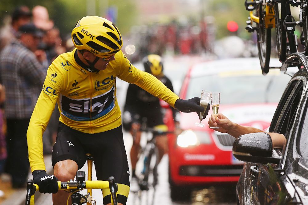 Chris Froome toasts his second Tour de France overall win.