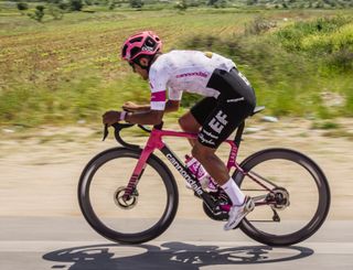 Richard Carapaz rides in EF Education-EasyPost's jersey for the 2025 Giro d'Italia