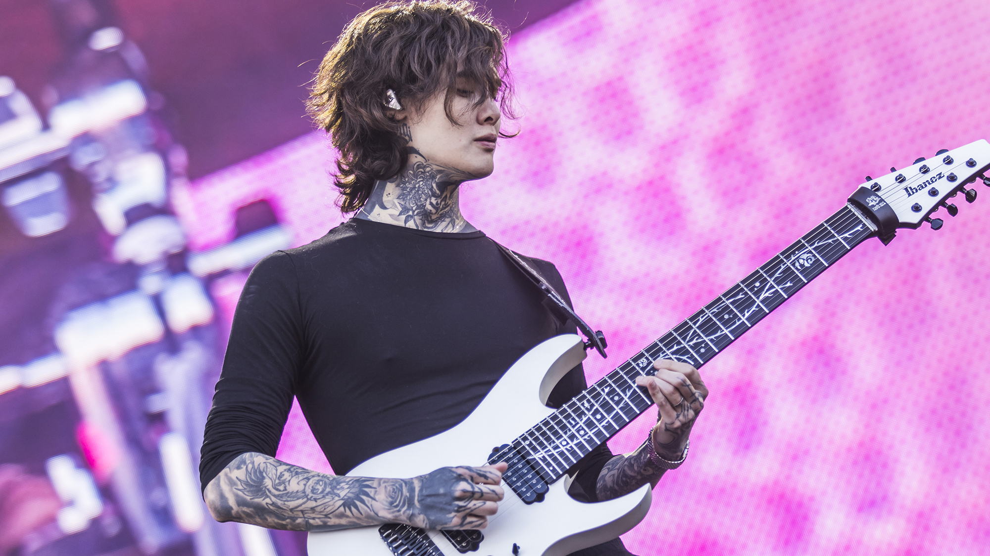 American guitarist Tim Henson of the band Polyphia performs live on stage at the annual Rock Am Ring festival at Nuerburgring on June 09, 2024 in Nuerburg, Germany