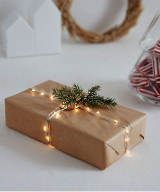 Brown wrapping paper with fairy lights