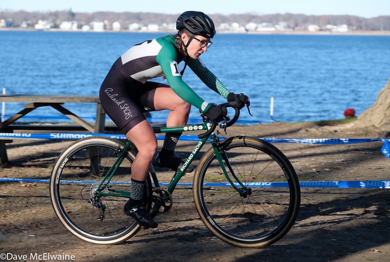 Britlee Bowman (House Industries) riding along the beach during lap one