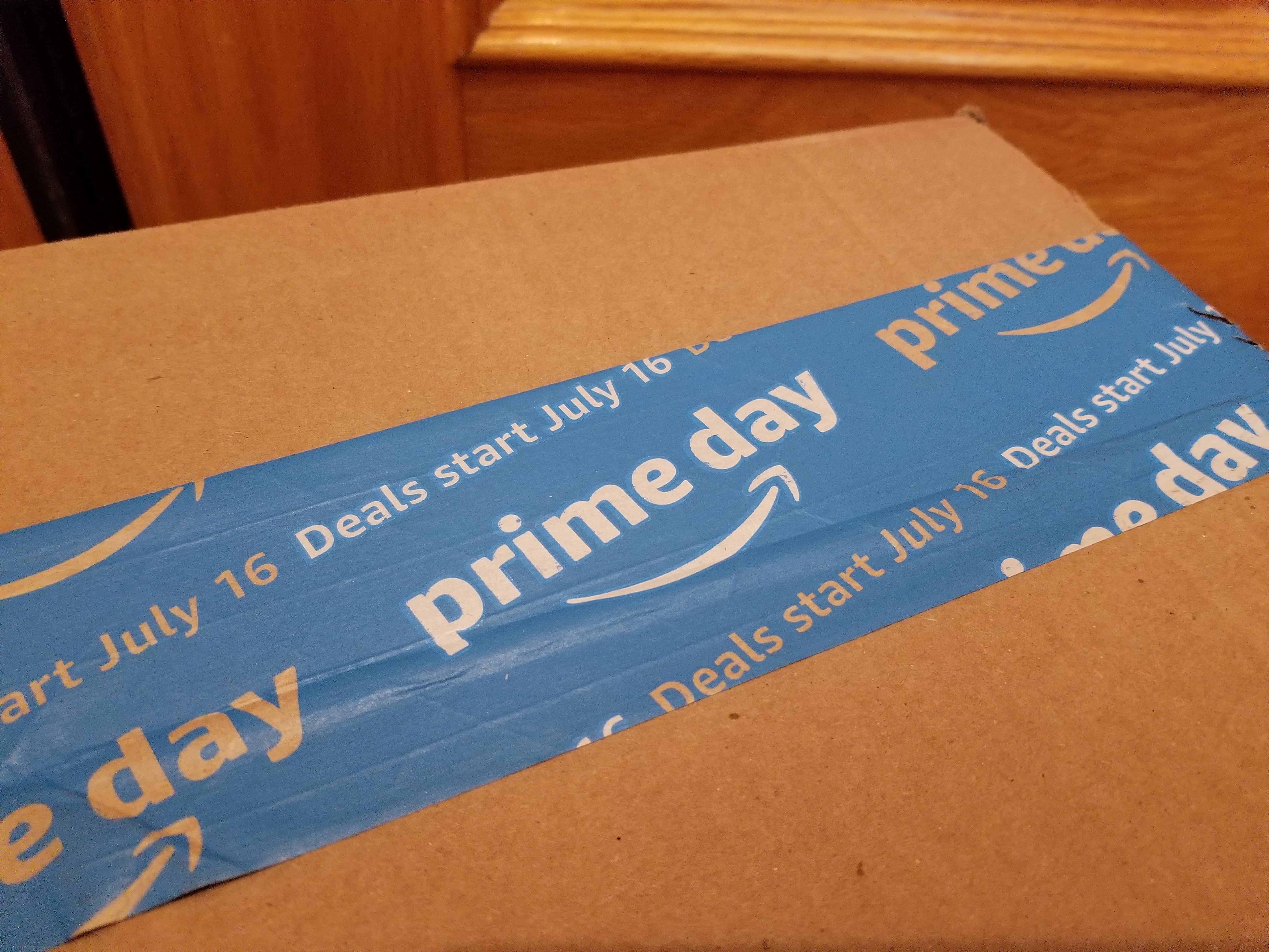 An Amazon shipment with Prime Day tape