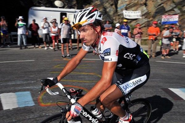 Fabian Cancellara (Team CSC-Saxo Bank) makes his way up the climb after another busy day in the saddle.
