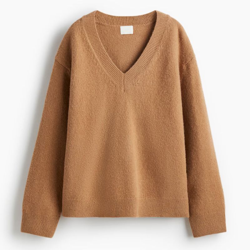 H&amp;amp;M, brown v-neck knitted jumper