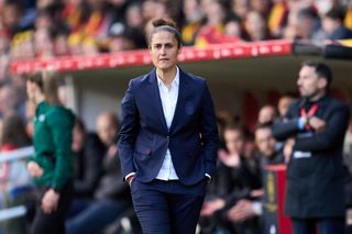 Spain women Olympics 2024 squad Montserrat Tome, Head Coach of Spain, looks on during the UEFA Women's EURO Qualifier match between Spain and Czech Republic at Estadio Municipal El Plantio on April 09, 2024 in Burgos, Spain. (Photo by Juan Manuel Serrano Arce/Getty Images)