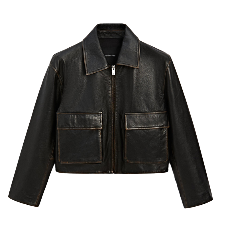 Massimo Dutti cropped leather jacket