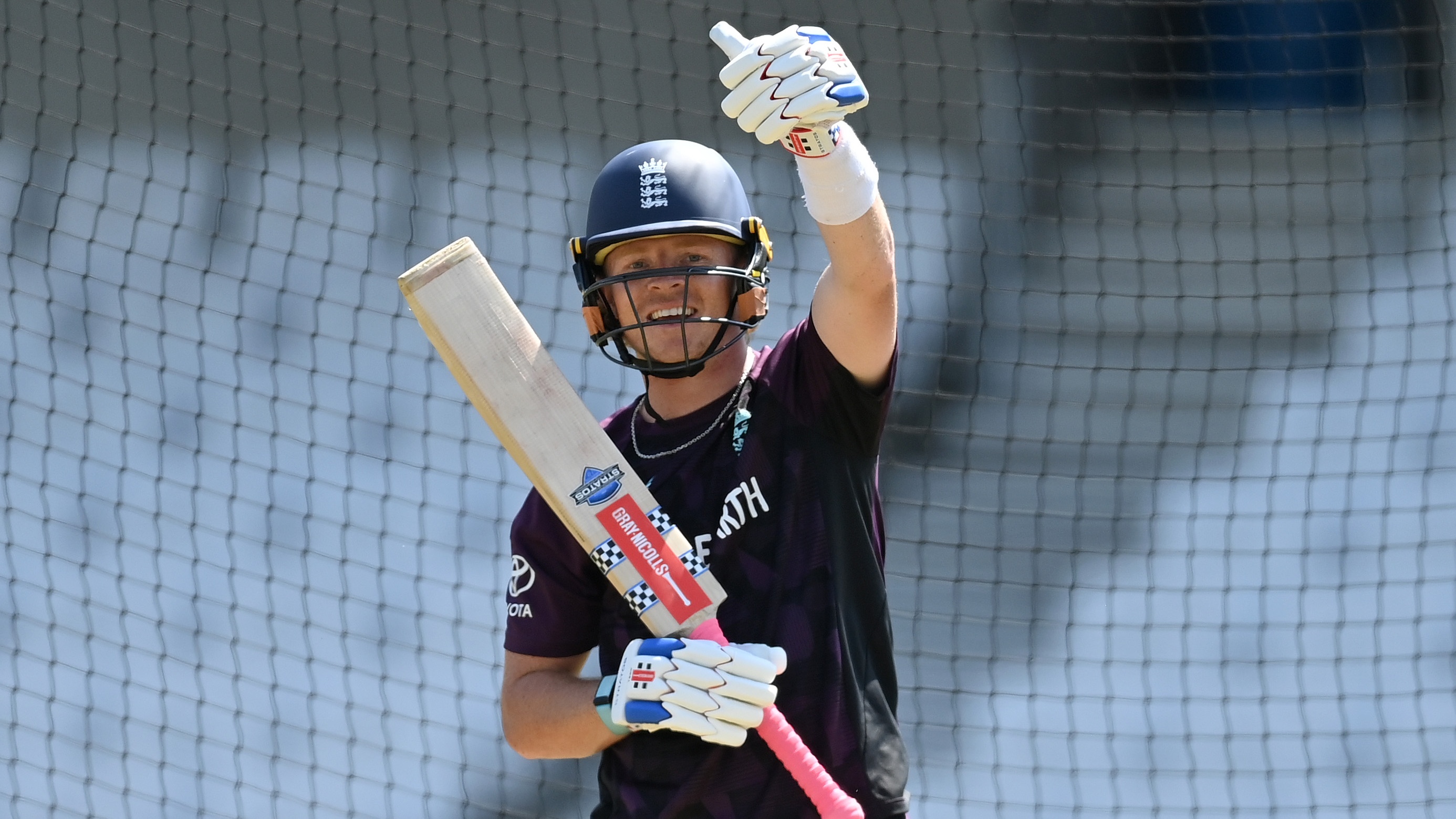 Ollie Pope in the nets for England Cricket.