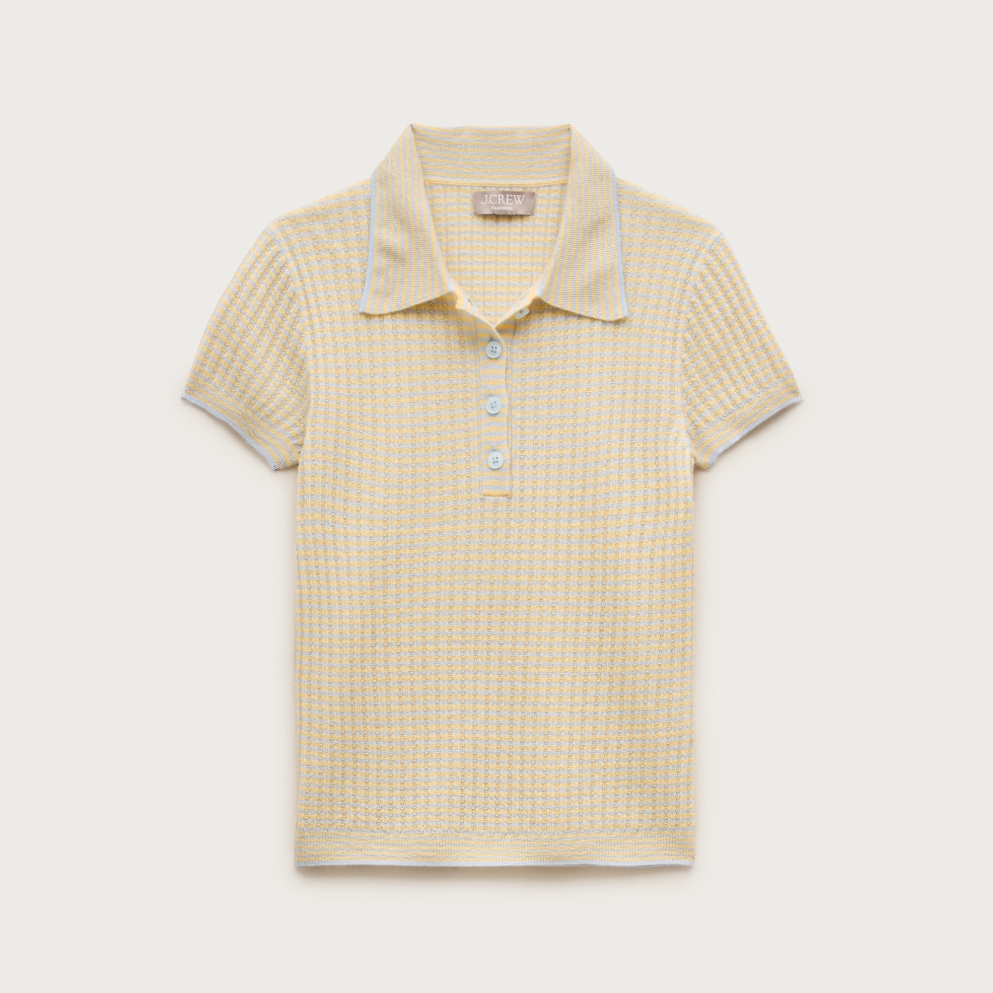 Featherweight Ribbed Cashmere Short-Sleeve Sweater-Polo in Stripe