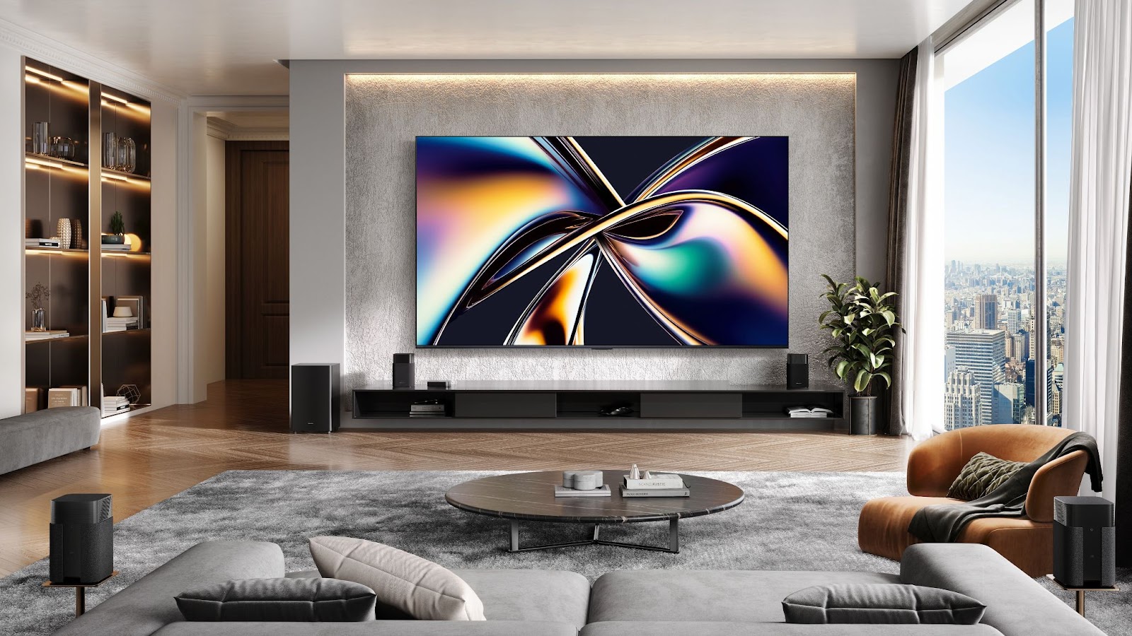 Promotional images for 100 -inch Hisense TVs