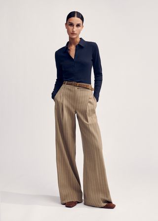 Lightweight Pinstripe Wide-Leg Trouser