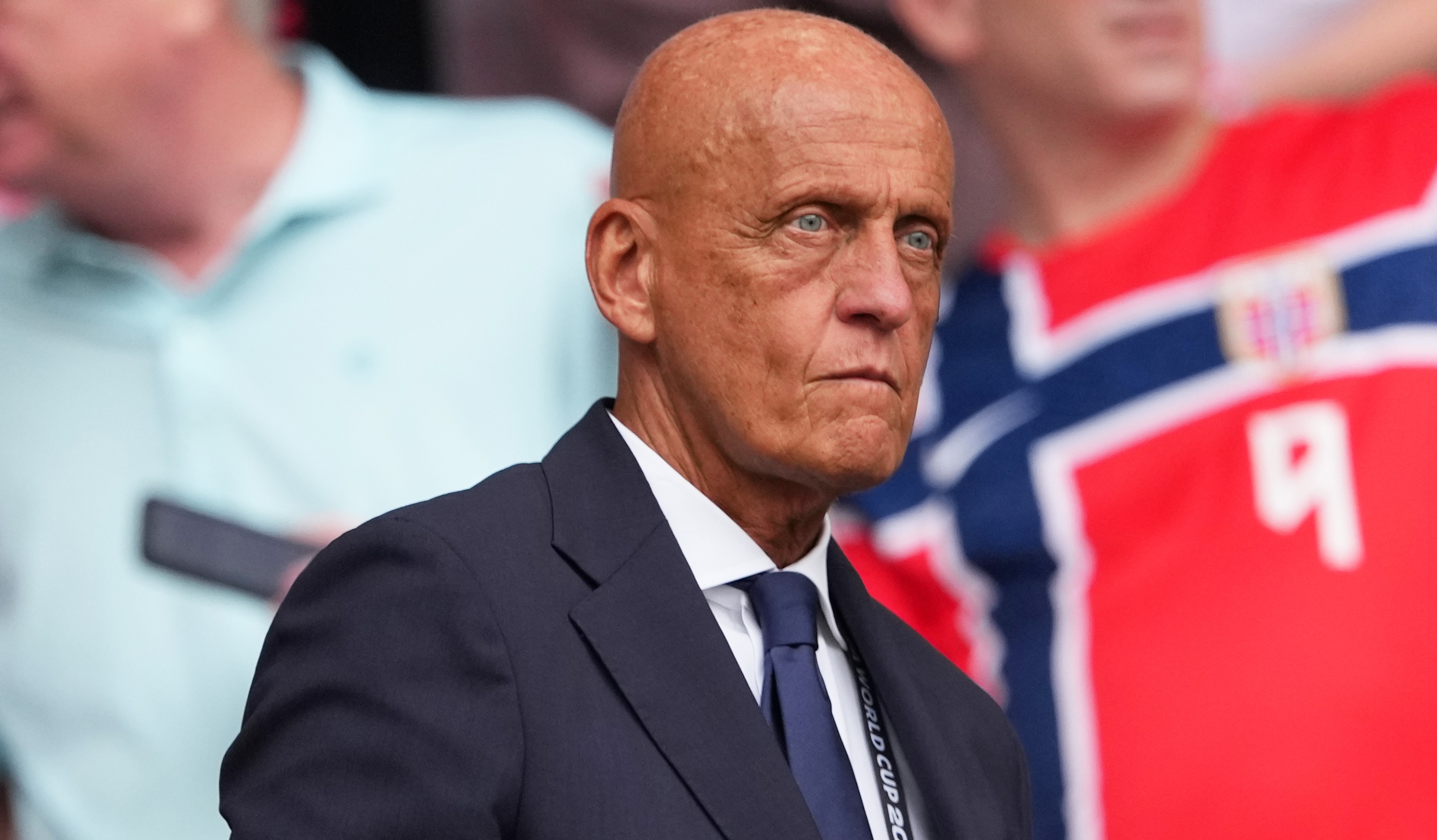 Pierluigi Collina of Italy looks on prior to the FIFA World Cup 2026 Quarter Final match between Norway and England at Miami Stadium on July 11, 2026 in Miami Gardens, Florida