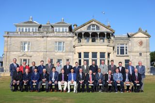 Former Open Champions pose for a photo outside of the R&A clubhouse before 150th Open Championship