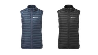 Montane Women’s Featherlite Down Gilet in black and blue on white background