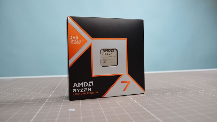 An AMD Ryzen 7 9800X3D on a desk