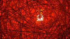 A series of fibers against a glowing red background