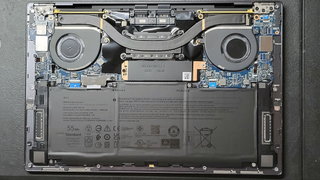 The inside of the Dell XPS 13 Plus showing the battery