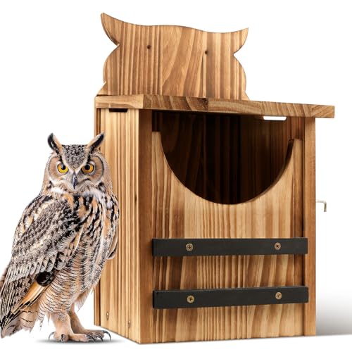 Owl House for Outdoors, Cedar Owl Nesting Box, Durable Carbonized Wood Shelter for Squirrels and Wildlife, Ideal Garden D&amp;eacute;cor (assembly Required)