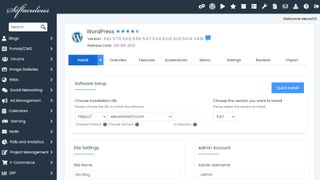 The Softaculous installation page for WordPress within Bluehost's user interface