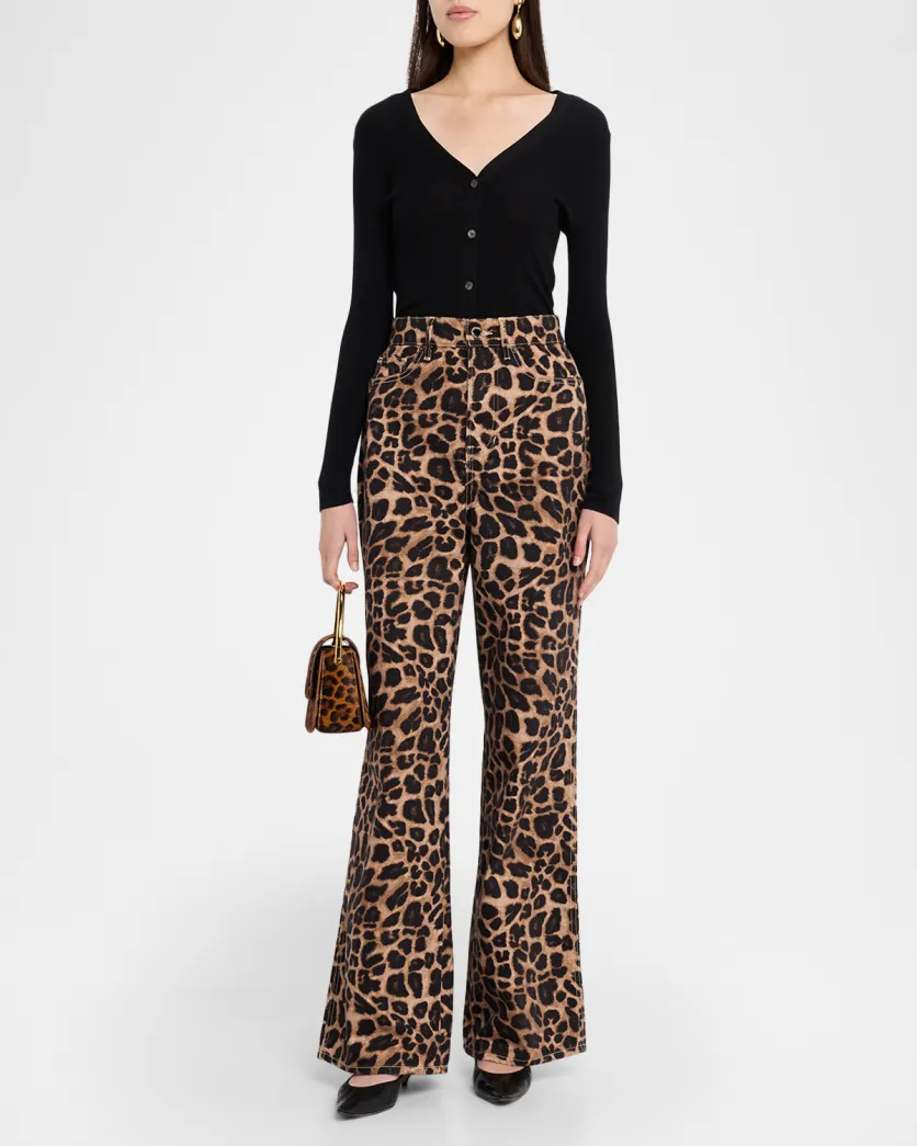 Veronica Beard, Taylor High-Rise Wide-Leg Leopard Jeans with Chaps