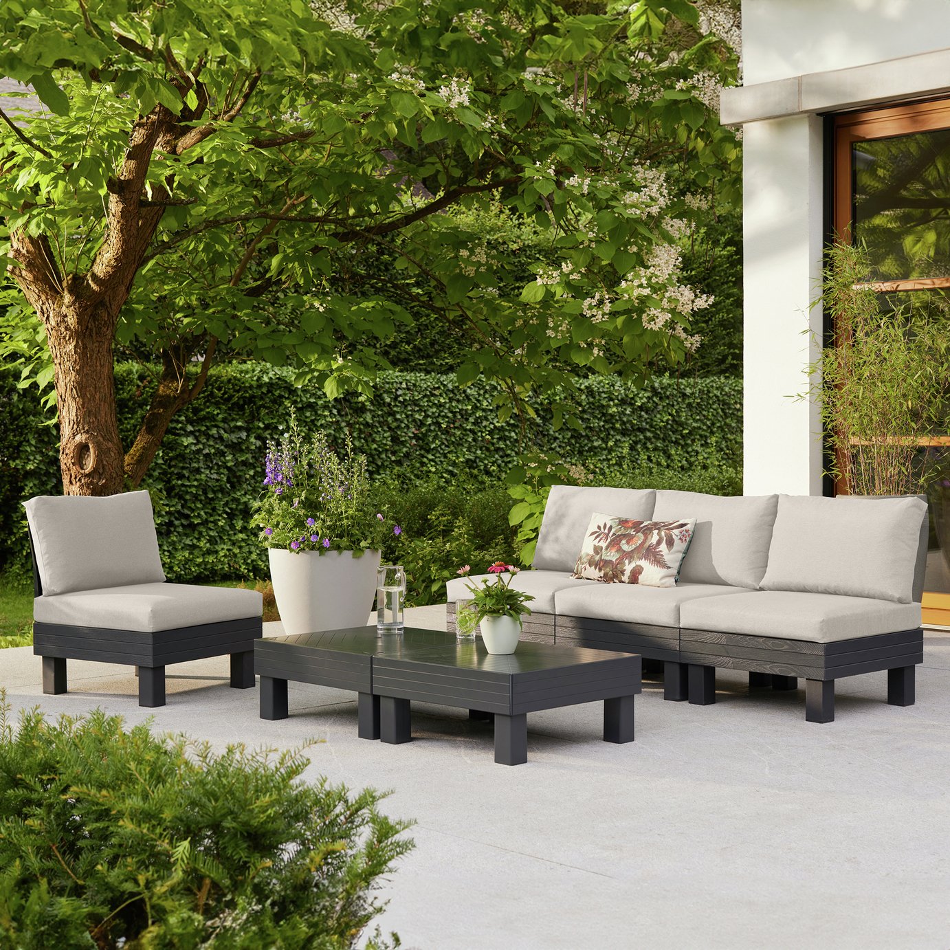 Keter Elements 4 Seater Plastic Garden Sofa Set - Grey