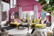 family room paint ideas; pink living room, pink family room by Theresa Butler Interiors