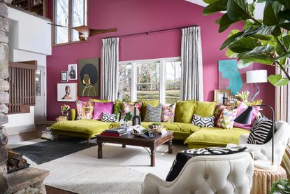 family room paint ideas; pink living room, pink family room by Theresa Butler Interiors