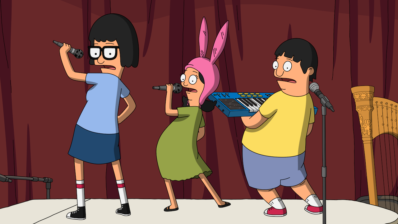 Tina, Louise and Gene dancing on a piano in Bob&#039;s Burgers Season 15
