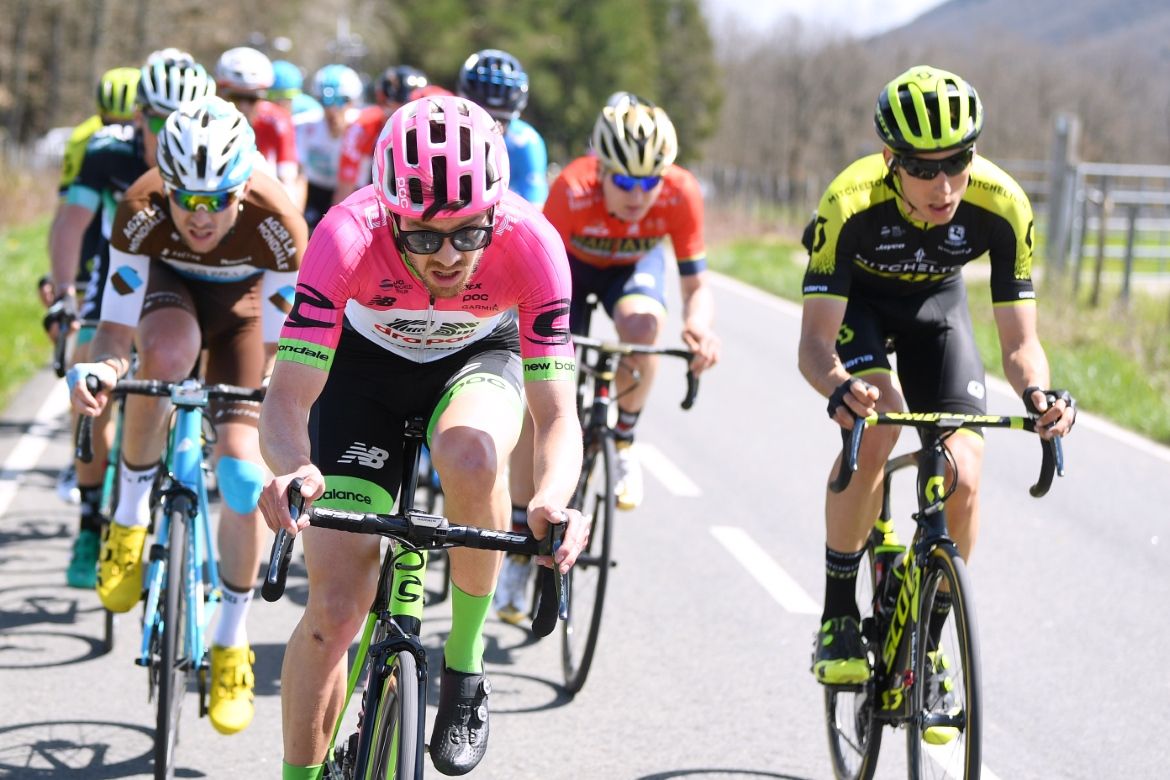 Alex Howes (EF Education First-Drapac), Carlos Verona (Mitchelton-Scott) and Pierre Latour (AG2R La Mondiale)