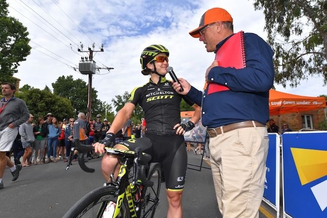 Grace Brown is interviewed ahead of stage 1 of the 2019 Women's Tour Down Under