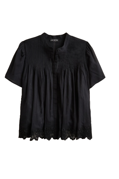 J.Crew, Lace-Trim Pintuck Top in Cotton Voile