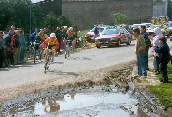 The muddy entrance to a section of pave in 1990
