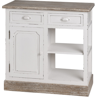 Belltown Kitchen Island with a rustic look of white finish and brown base and top