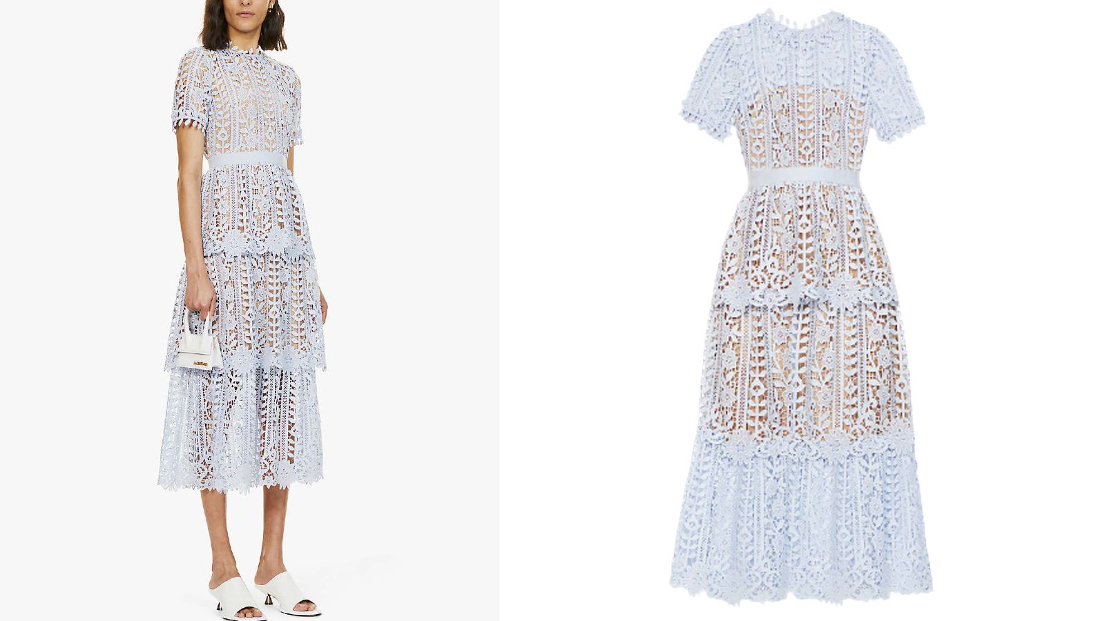 Self Portrait Floral Embroidered Round Neck Lace Midi Dress