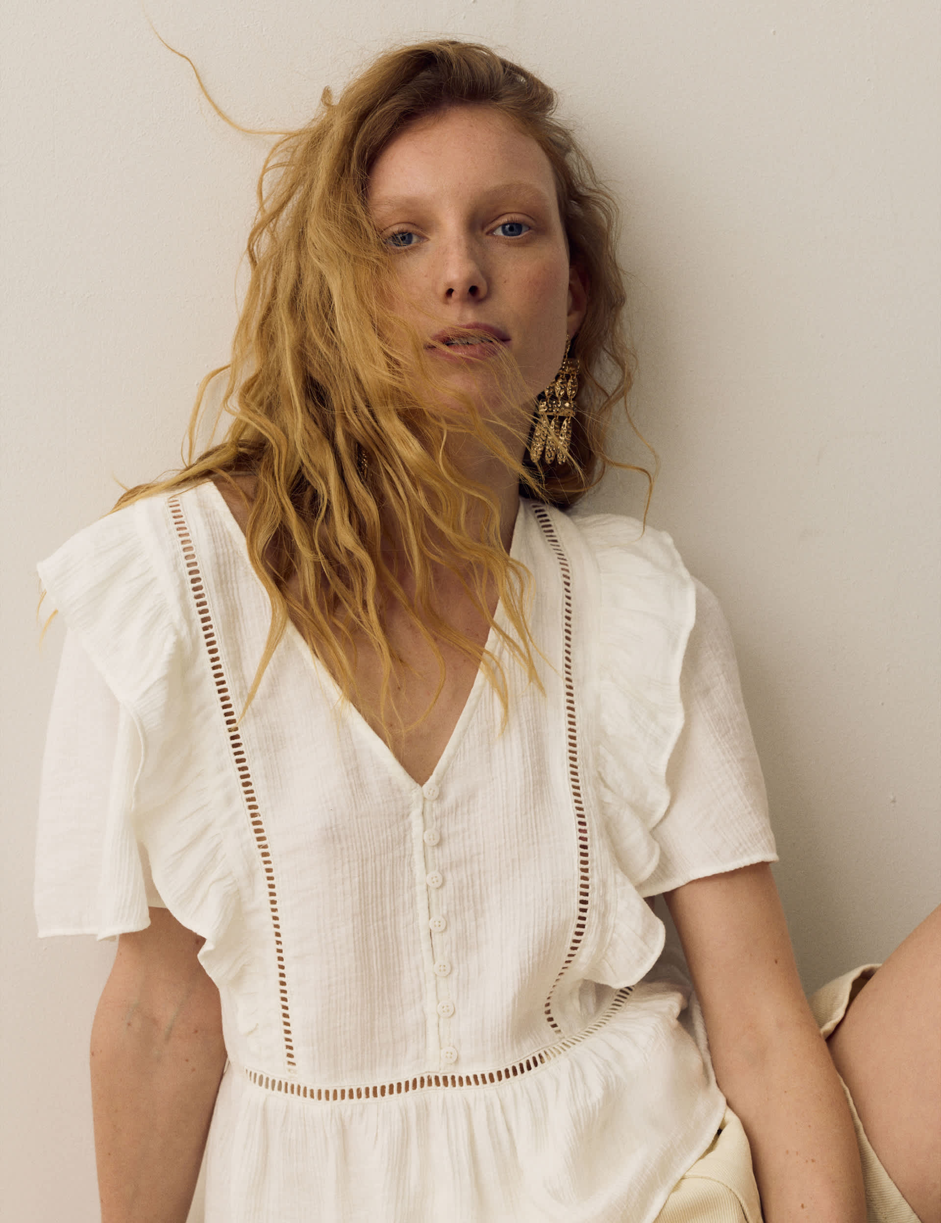 Double Cloth Floral Insert Ruffle Blouse