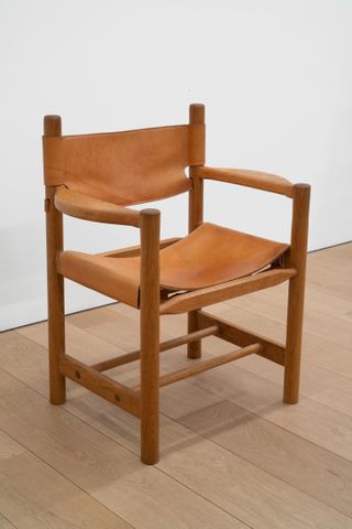 Chumash chair by Ryan Preciado, with oak frame and leather seat and back