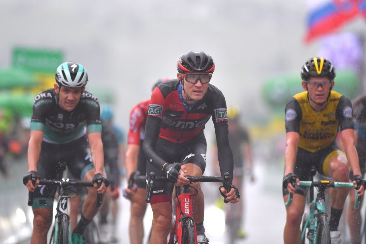 Tejay van Garderen stops his power meter after completing the stage