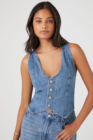 Button-Up Denim Crop Top