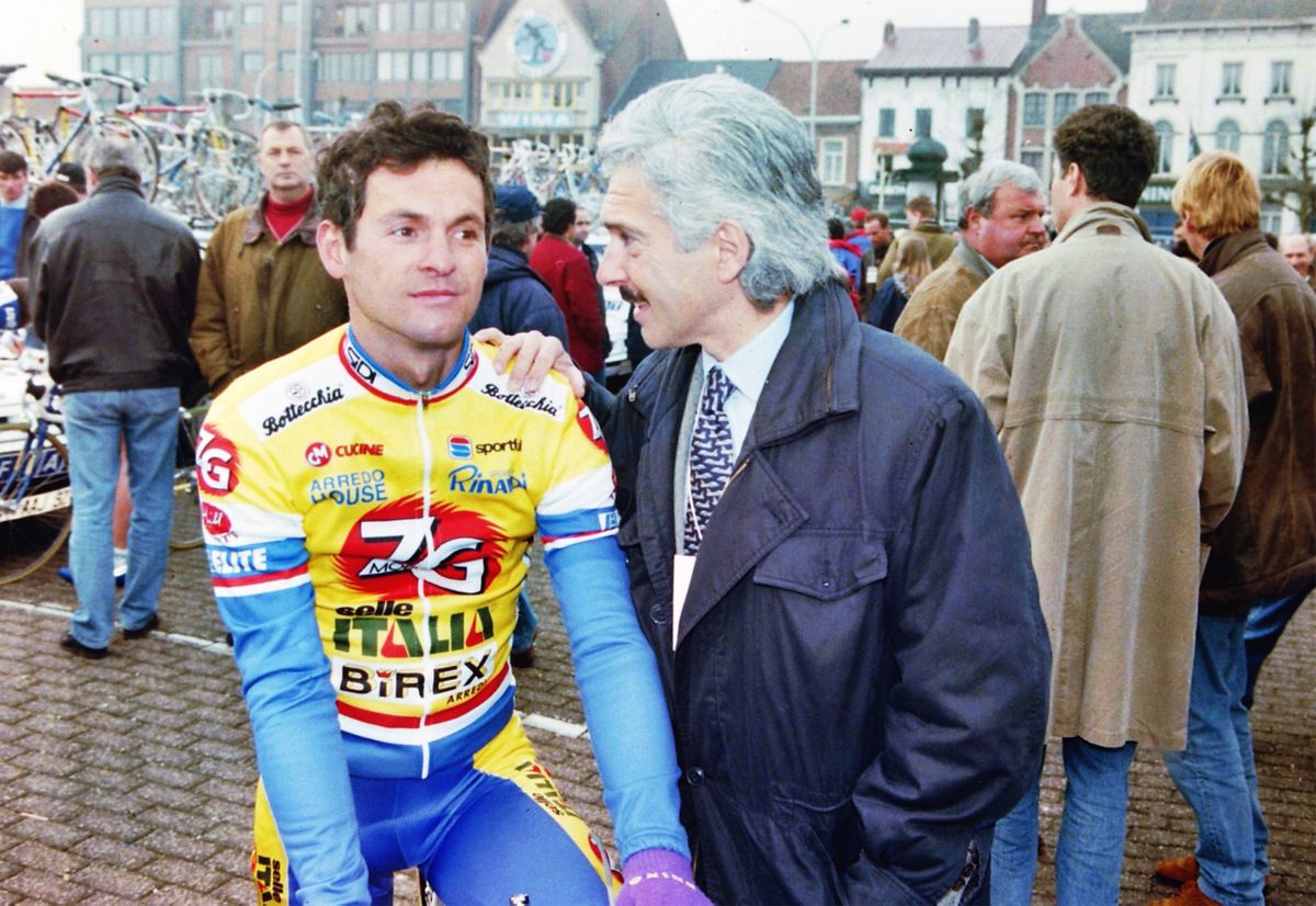 Fabiano Fontanelli with ZG Mobili team boss Gianni Savio in 1995