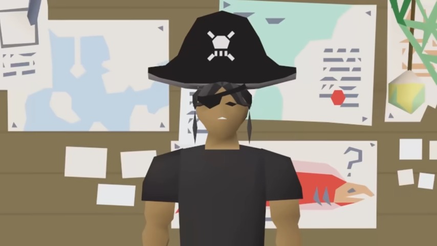 Screenshot of RuneScape character in pirate hat and eyepatch