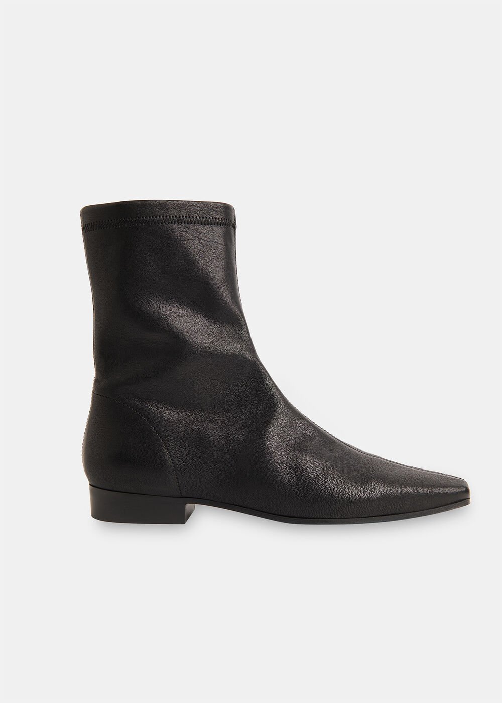 Black Square Toe Flat Sock Boot