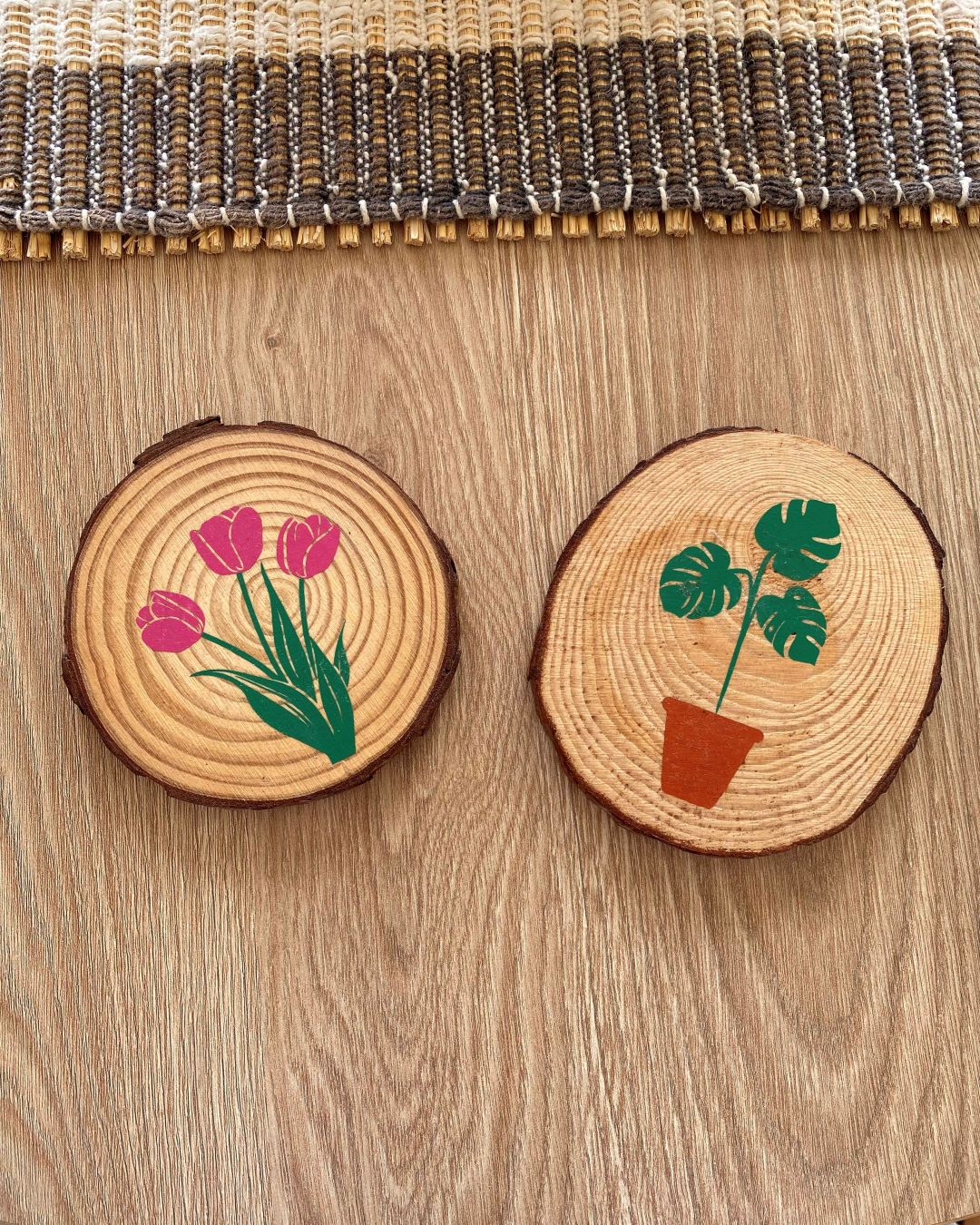 rustic wooden coasters on table