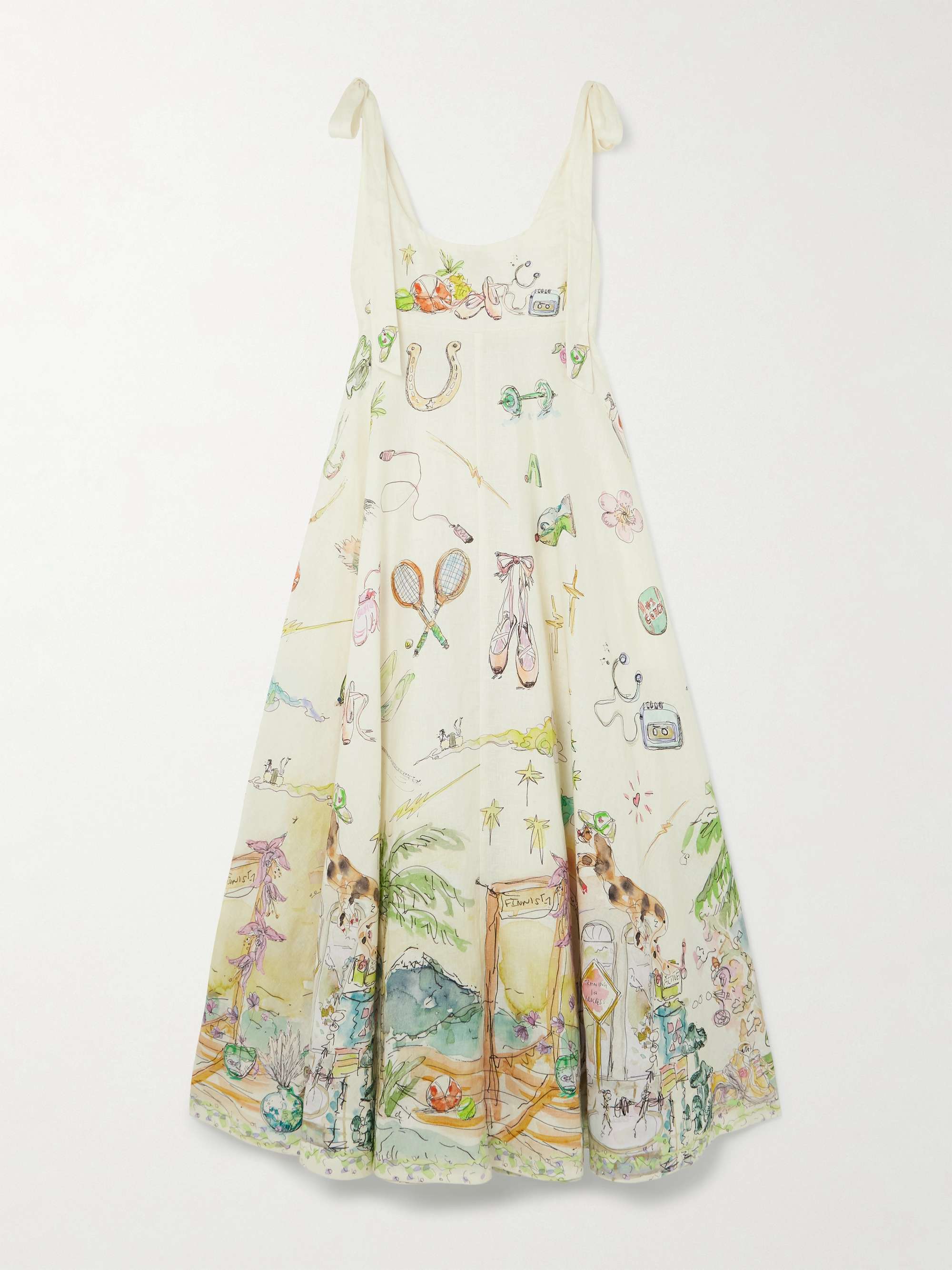 + Anouk Colantoni Ballet Tie-Detailed Printed Shirred Linen Dress