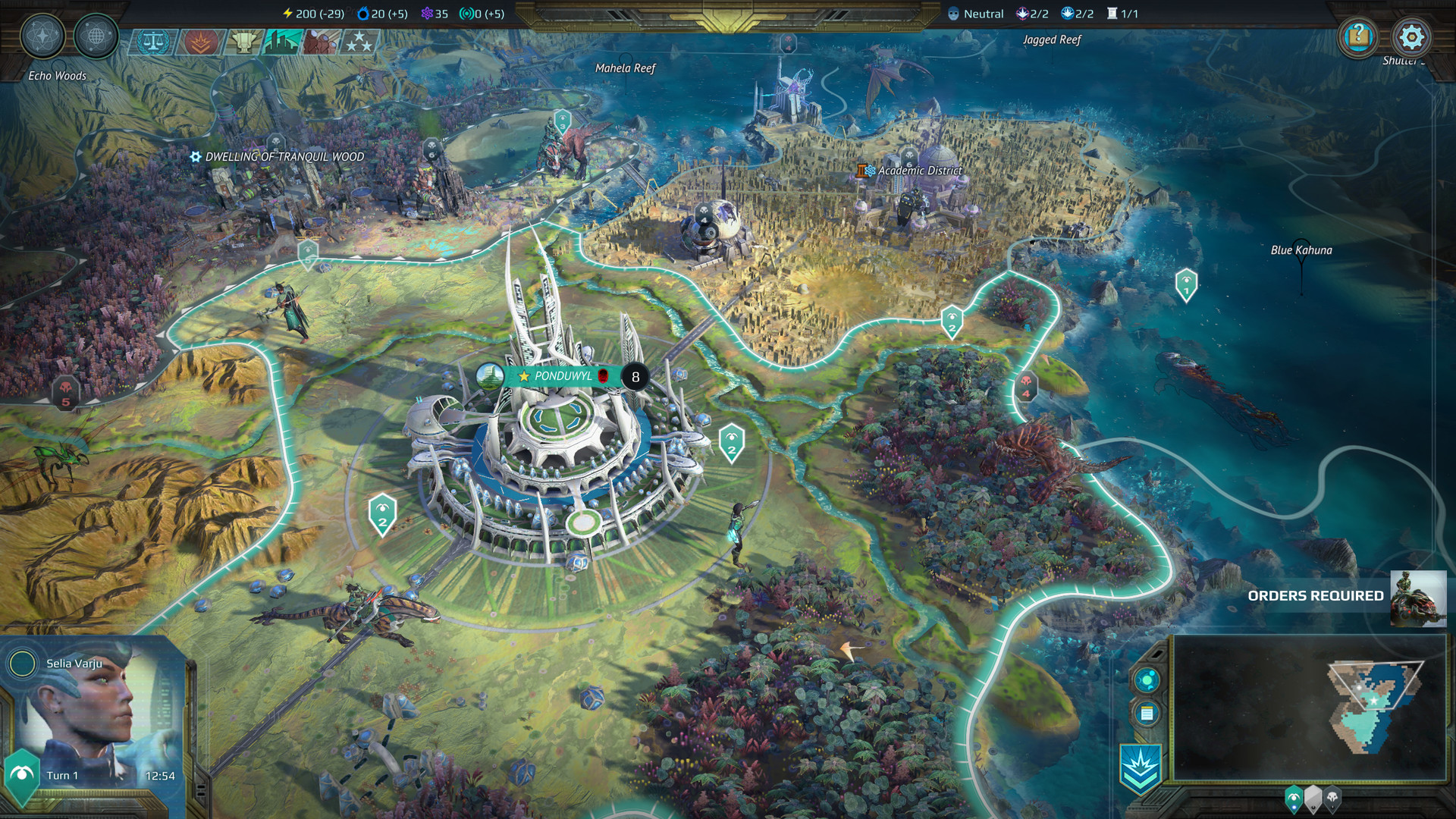 A overview of a map of the 4X game Age of Wonders: Planetfall from the Steam store page.