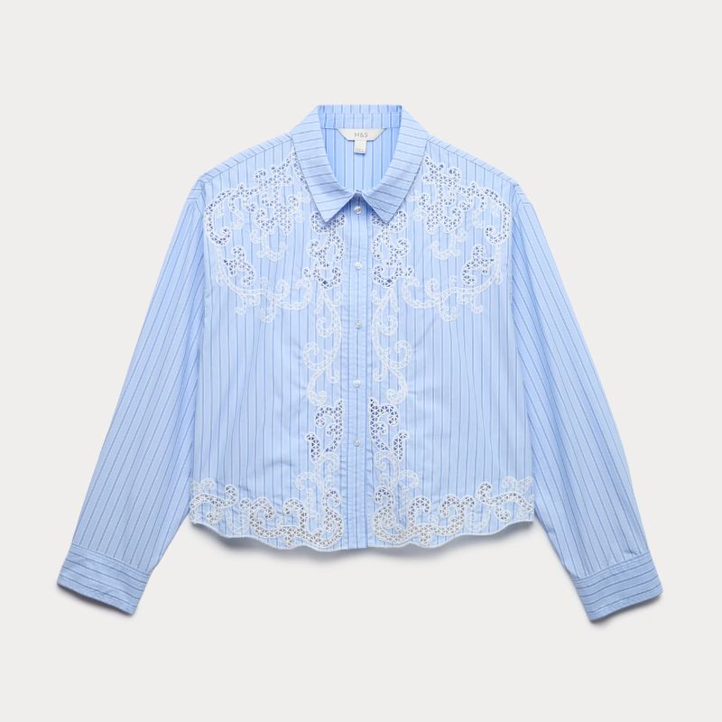 M&amp;S, Pure Cotton Embroidered Striped Shirt
