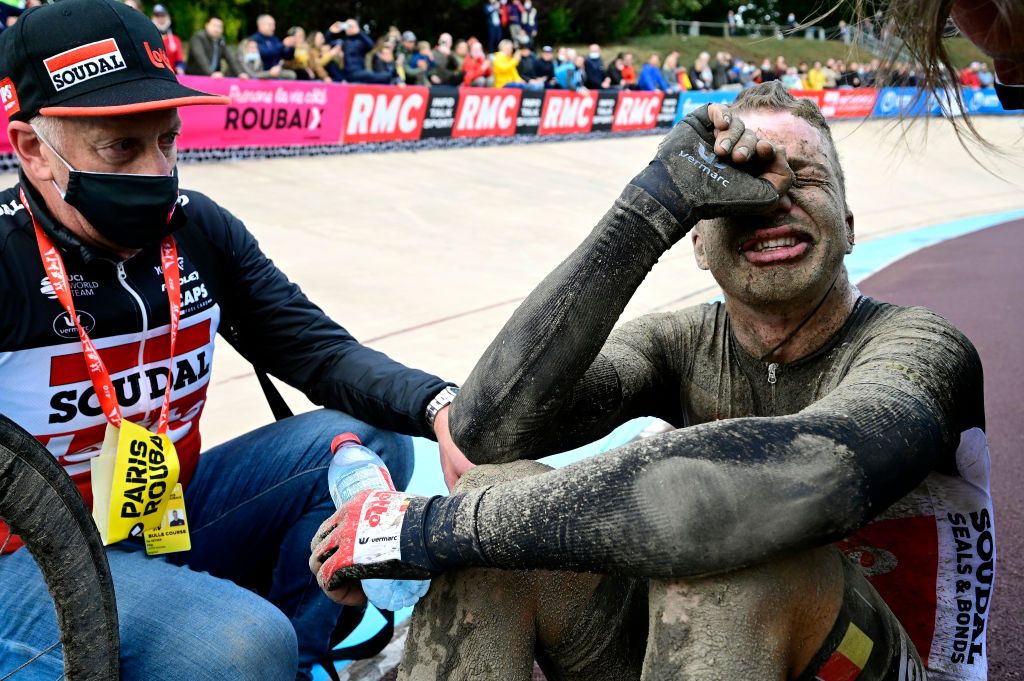 Florian Vermeersch, emotional after missing the win in Paris-Roubaix