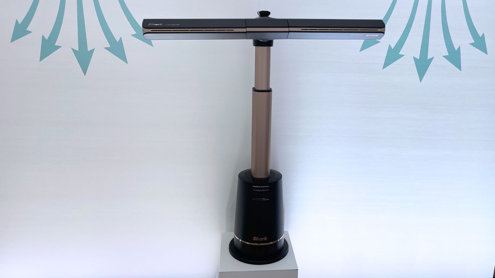 Shark Turbo Blade Fan on a stand